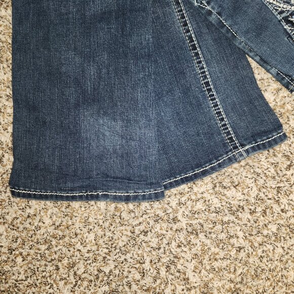 Grace in LA Women’s Easy Fit Mid-Rise Bootcut Jeans Feather Embroidery Bling Siz - Picture 11 of 14